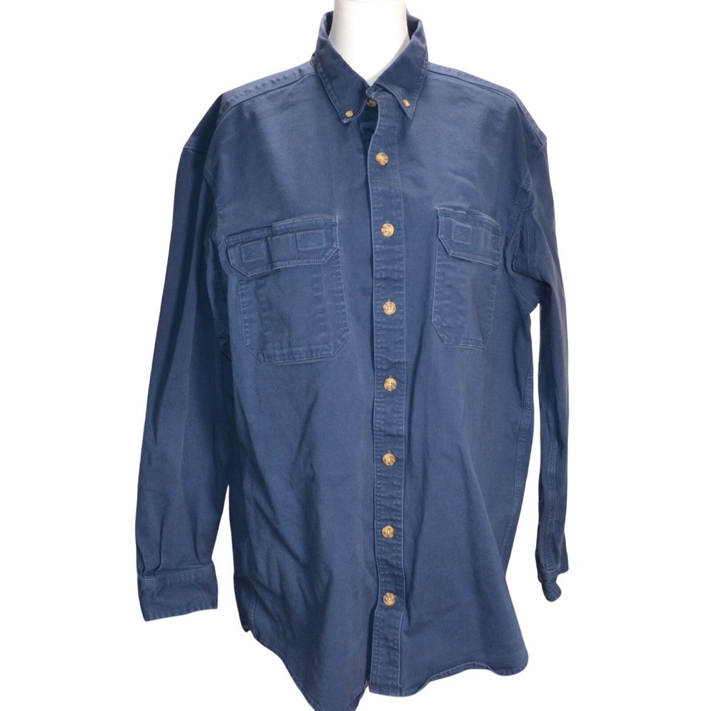 Duluth Trading Co Button Down Mens L Tall Navy Blue Workwear Stretch Outdoor